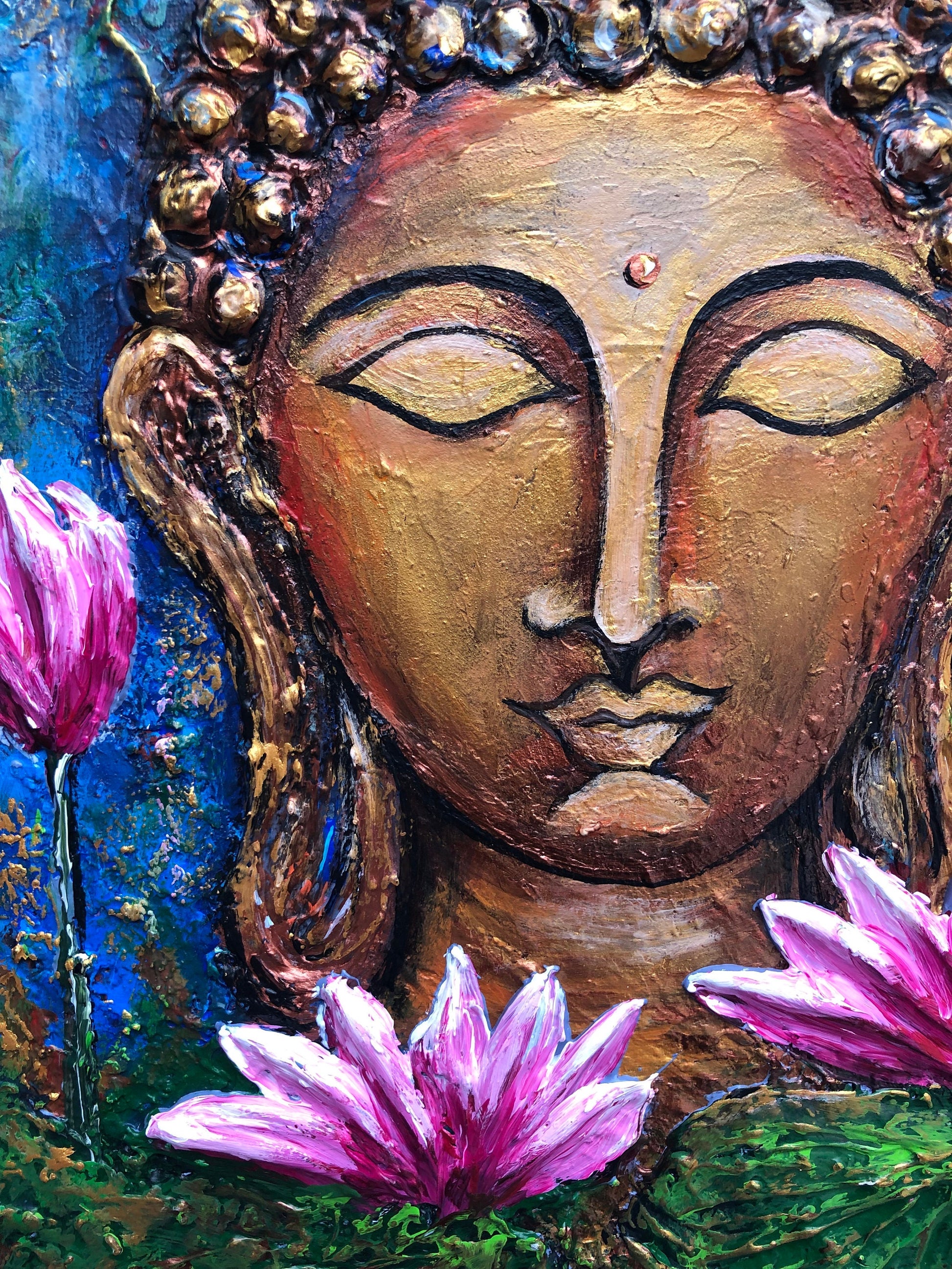 Original Buddha painting on Canvas, Buddha Lover Gift, Meditation Wall Decor, Yoga studio decor, Gold Buddha, Buddha decoration