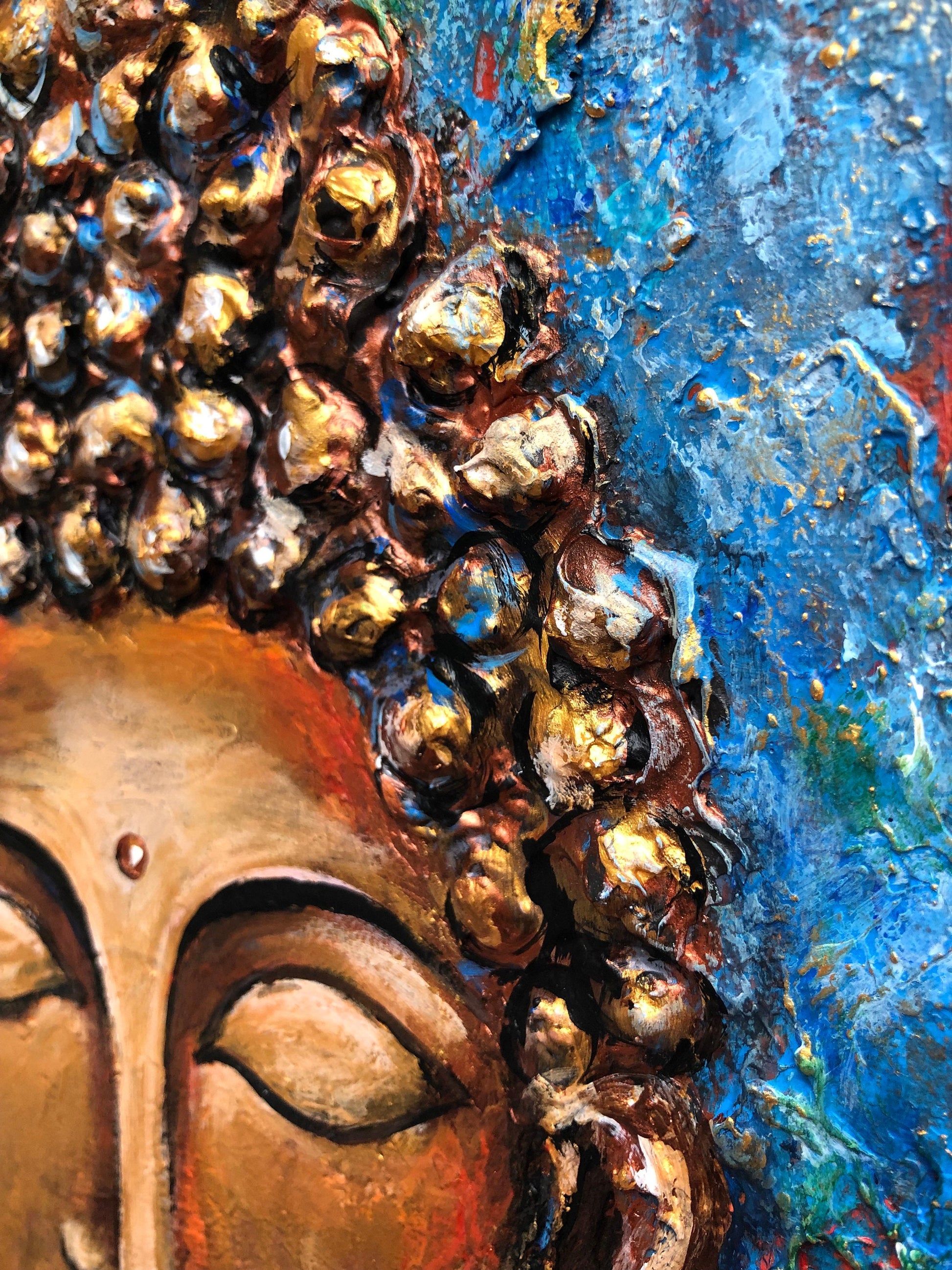 Original Buddha painting on Canvas, Buddha Lover Gift, Meditation Wall Decor, Yoga studio decor, Gold Buddha, Buddha decoration
