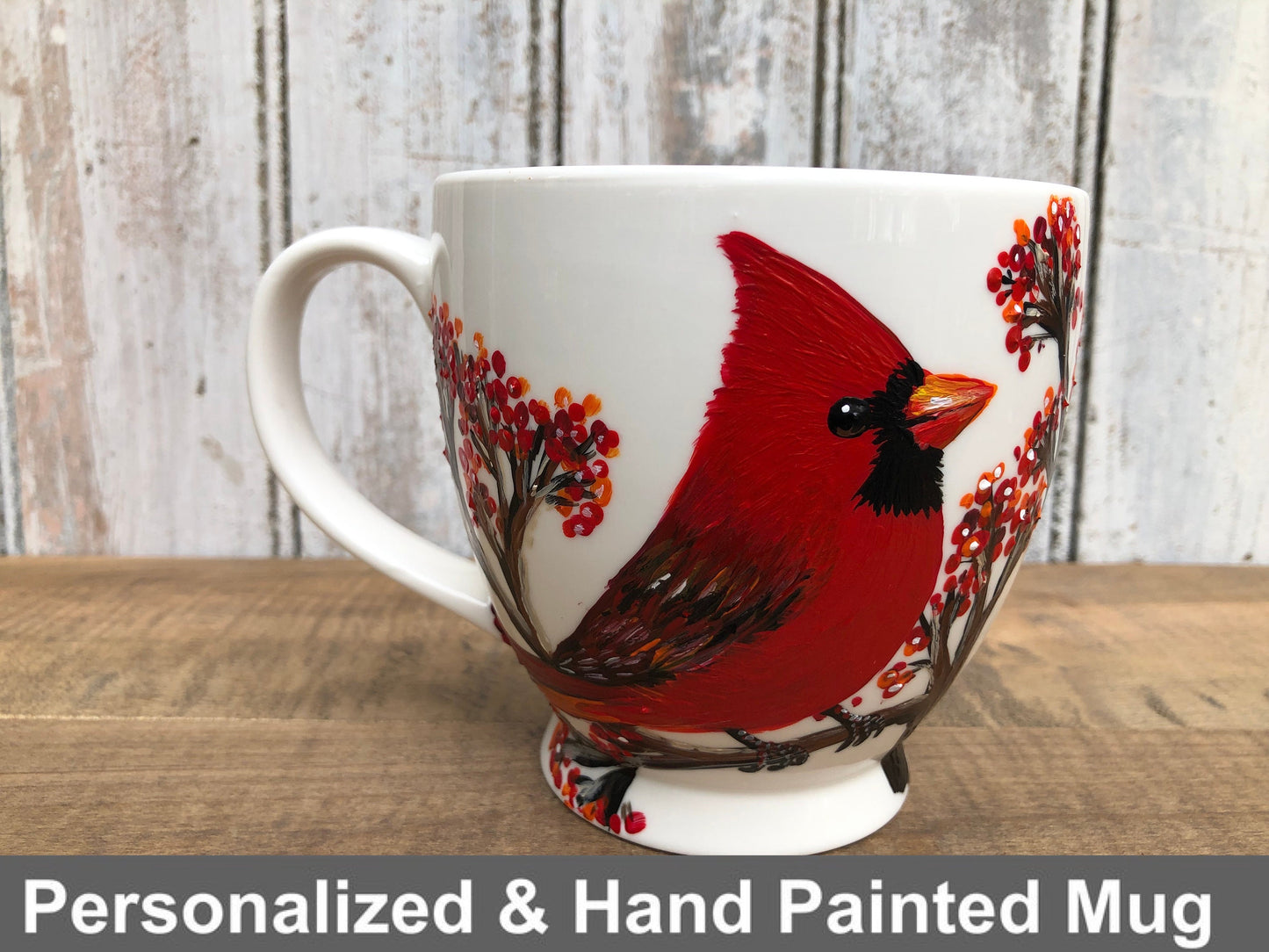 Hand Painted Cardinal Mug: Memorial Gift, Red Bird Art