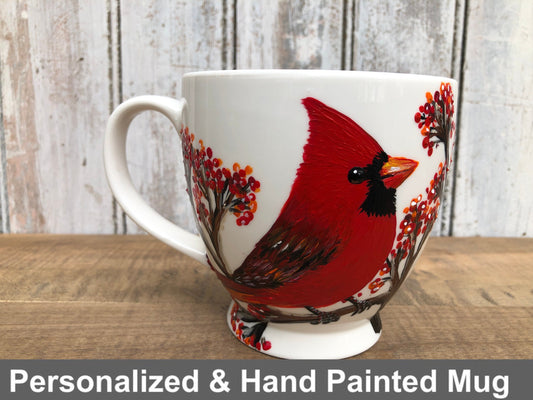 Hand Painted Cardinal Mug: Memorial Gift, Red Bird Art