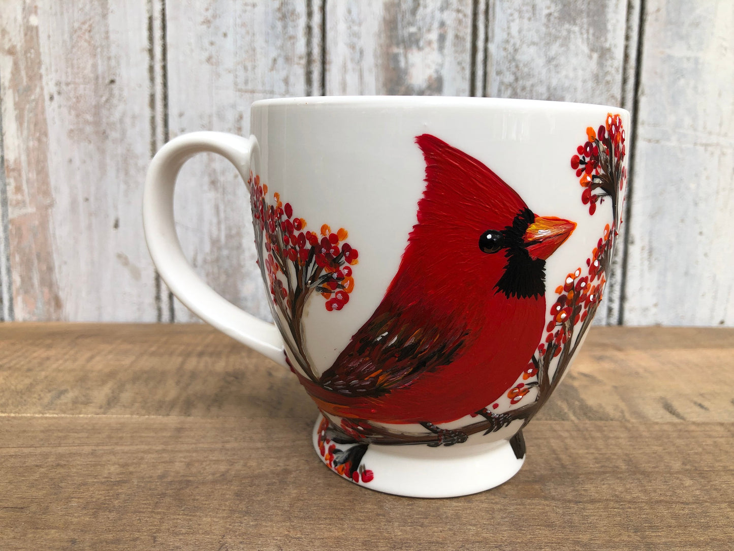 Hand Painted Cardinal Mug: Memorial Gift, Red Bird Art
