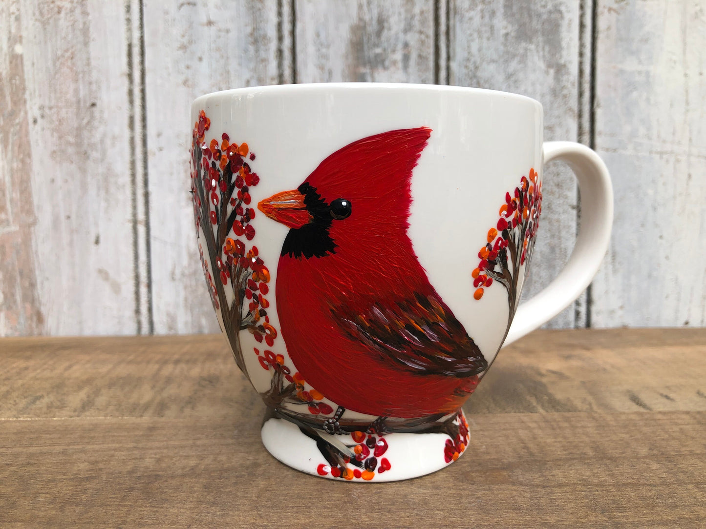 Hand Painted Cardinal Mug: Memorial Gift, Red Bird Art