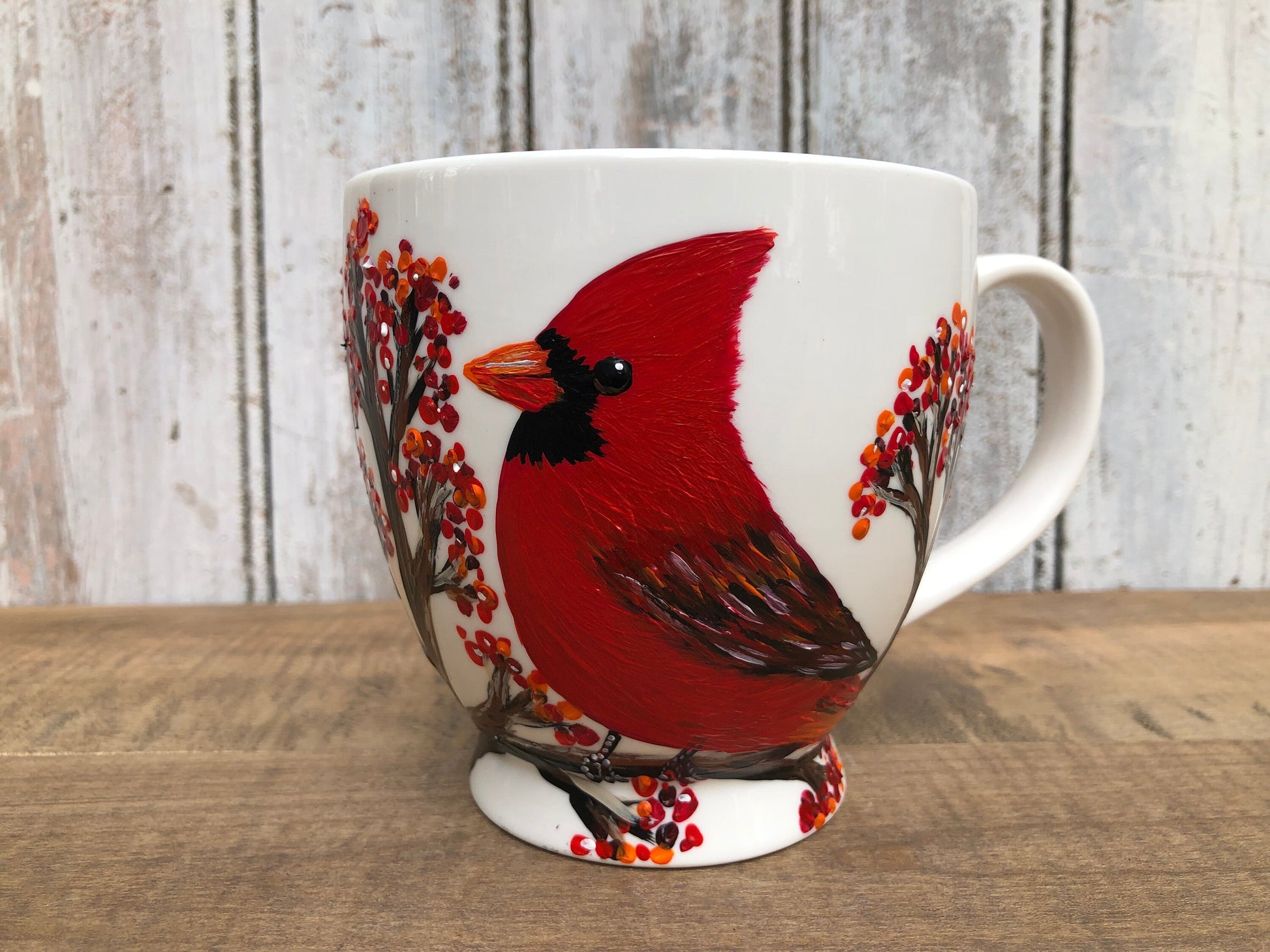 Hand Painted Cardinal Mug: Memorial Gift, Red Bird Art