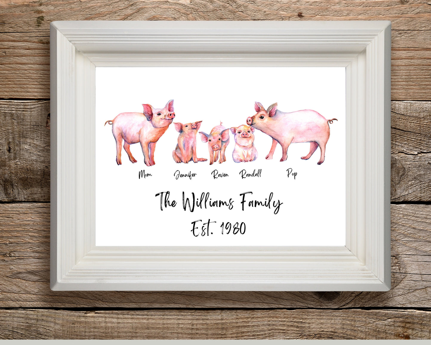 Personalized Pig Family Names Print