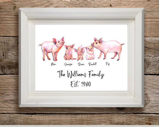 Personalized Pig Family Names Print