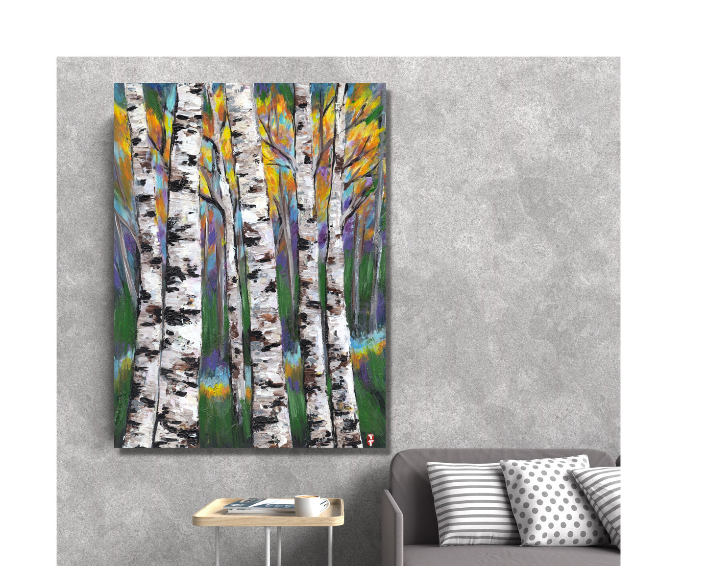 Autumn Forest Birch Tree Painting on Canvas