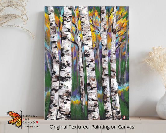 Autumn Forest Birch Tree Painting on Canvas