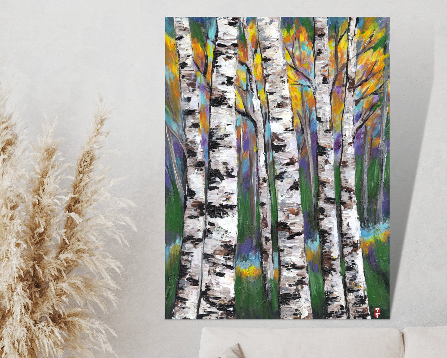 Autumn Forest Birch Tree Painting on Canvas