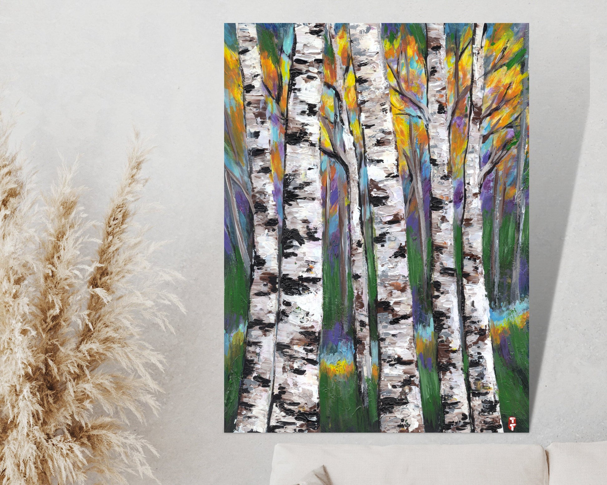 Autumn Forest Birch Tree Painting on Canvas