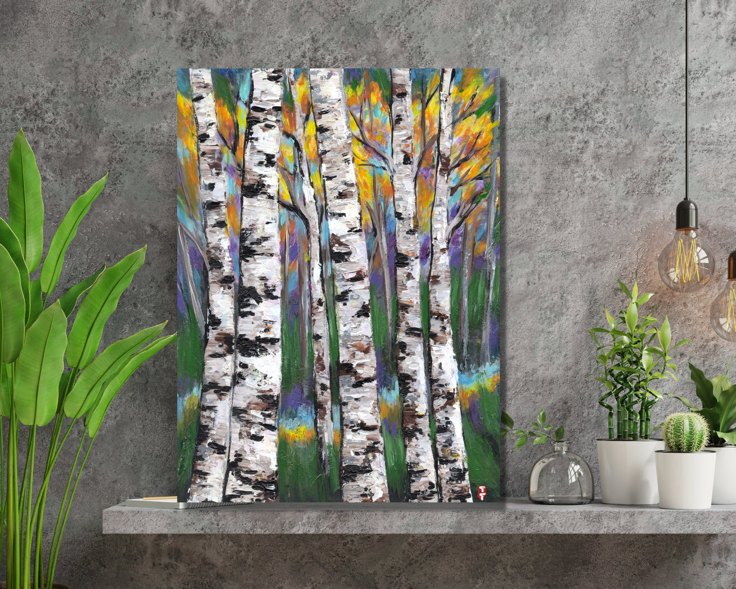 Autumn Forest Birch Tree Painting on Canvas