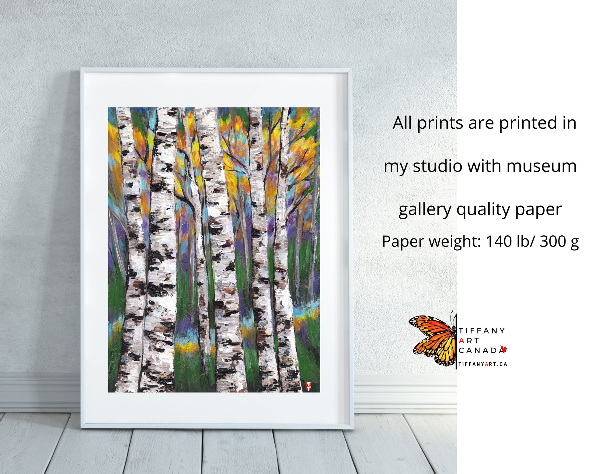 Autumn Forest Birch Tree Painting on Canvas