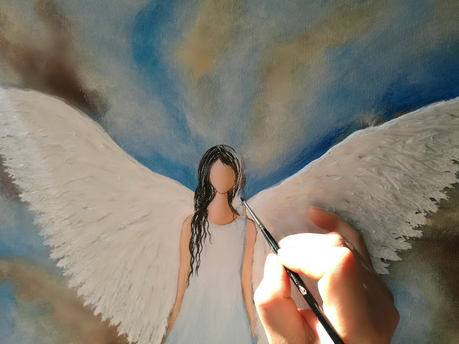 Original Angel Painting - Pink Blossom Wings, Girl's Room Wall Art