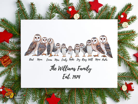 Personalized Owl Family Portrait Print