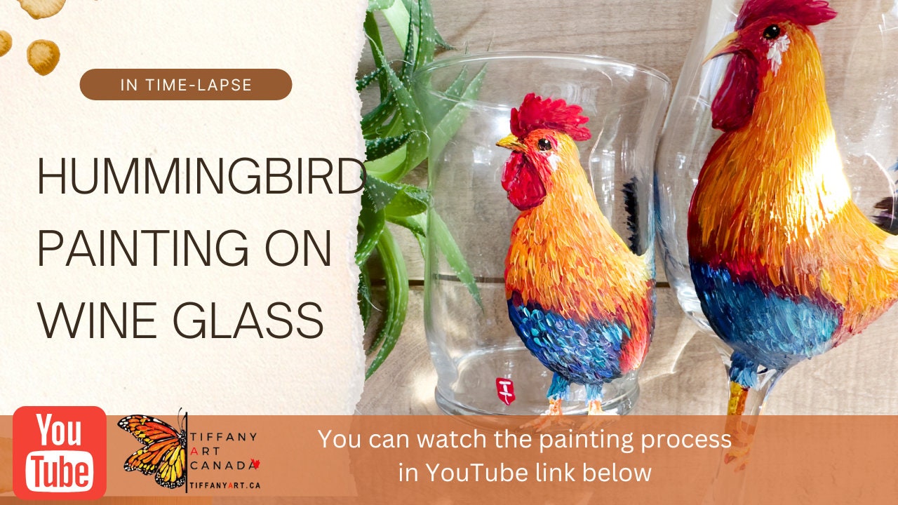 Hand Painted Rooster Wine Glass Gift Set, Personalized Christmas Gift