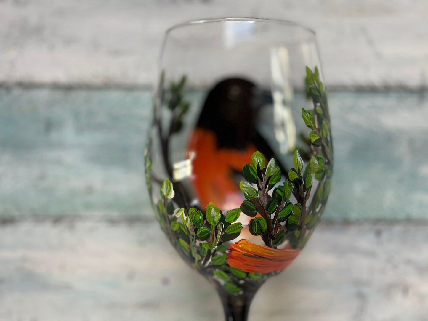Hand Painted Baltimore Oriole Wine Glass, Baltimore Oriole Gifts, Baltimore Oriole Painting, Bird Wine Glass, Wedding gift, Bird Lover Gift
