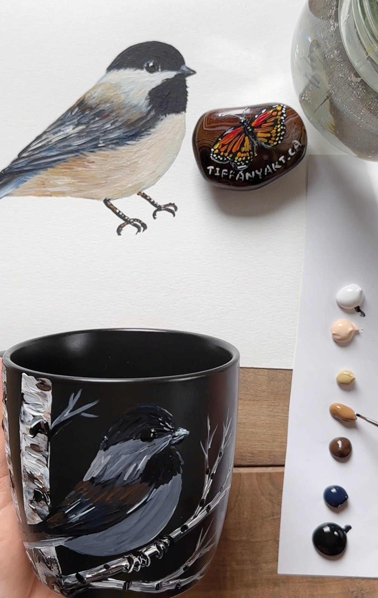 Hand Painted Chickadee Mr and Mrs Mug Set: Bird Couple Coffee Mug, Wedding Gift