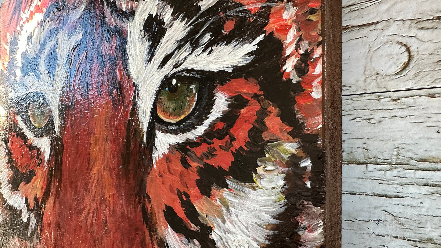 Original Tiger Painting on Wood, Wild Animal Painting, Wildlife Art, Tiger Art, Tiger Gift for Him, Father's Day Gift, Tiger Wall Art