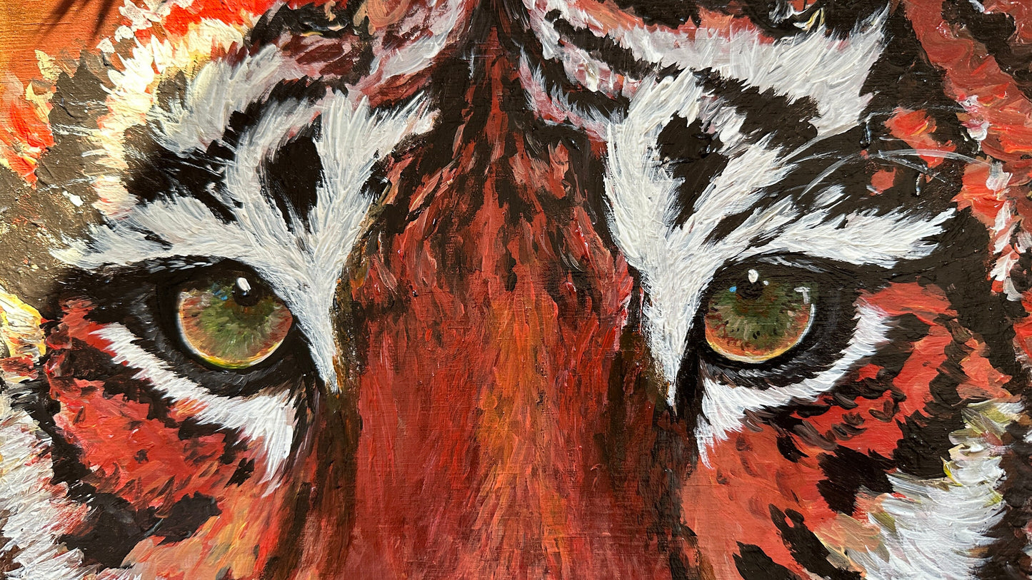 Original Tiger Painting on Wood, Wild Animal Painting, Wildlife Art, Tiger Art, Tiger Gift for Him, Father's Day Gift, Tiger Wall Art