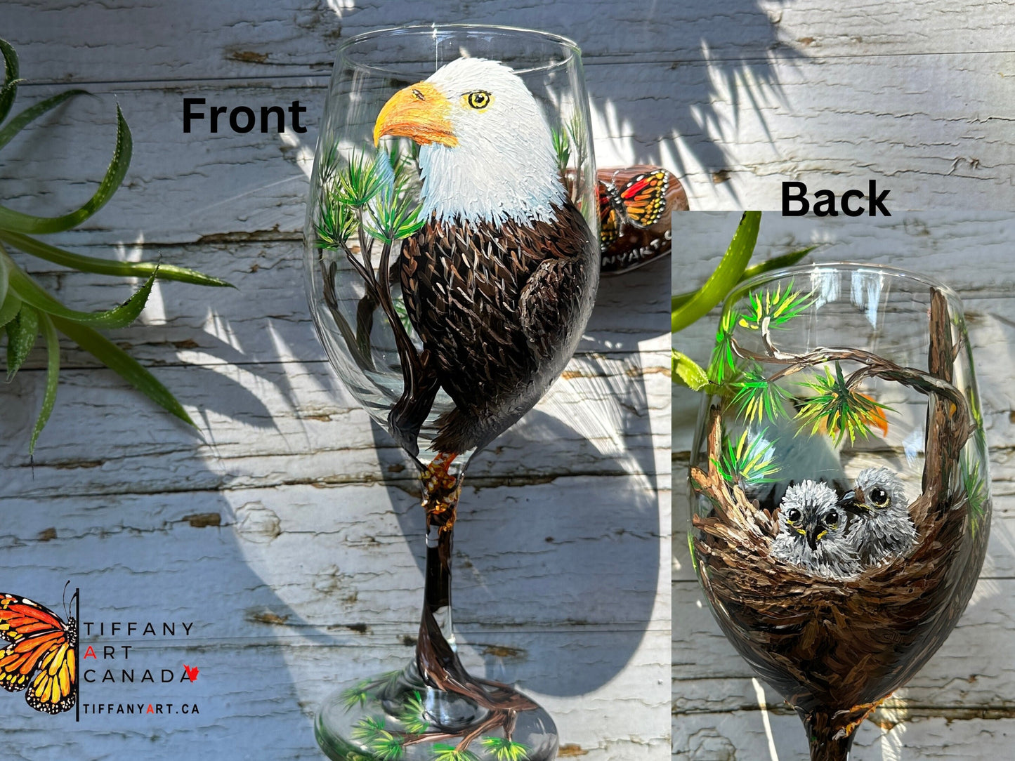 Hand Painted Eagle Family Wine Glass, Bird Lover Gift
