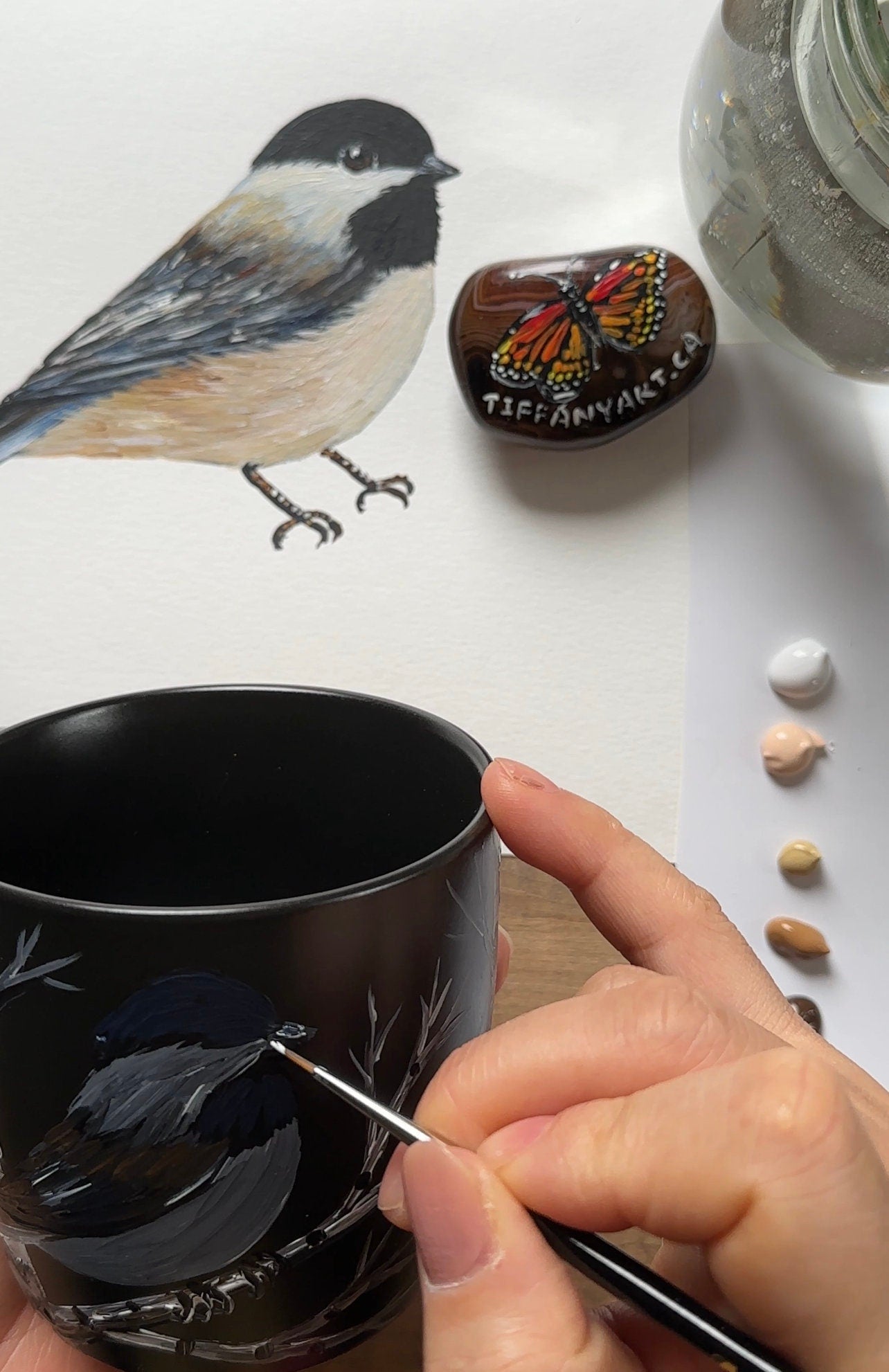 Hand Painted Chickadee Mr and Mrs Mug Set: Bird Couple Coffee Mug, Wedding Gift