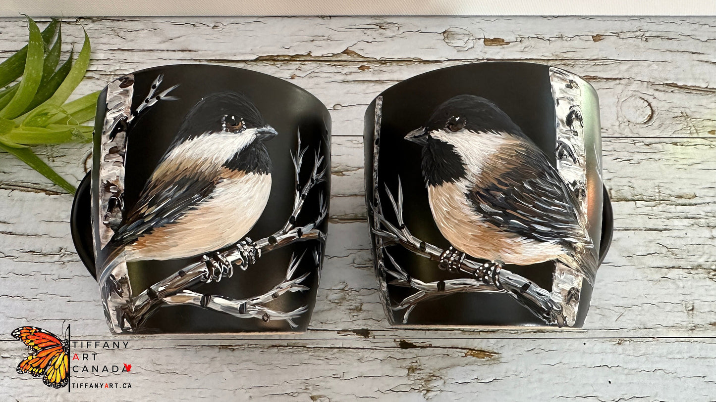 Hand Painted Chickadee Mr and Mrs Mug Set: Bird Couple Coffee Mug, Wedding Gift