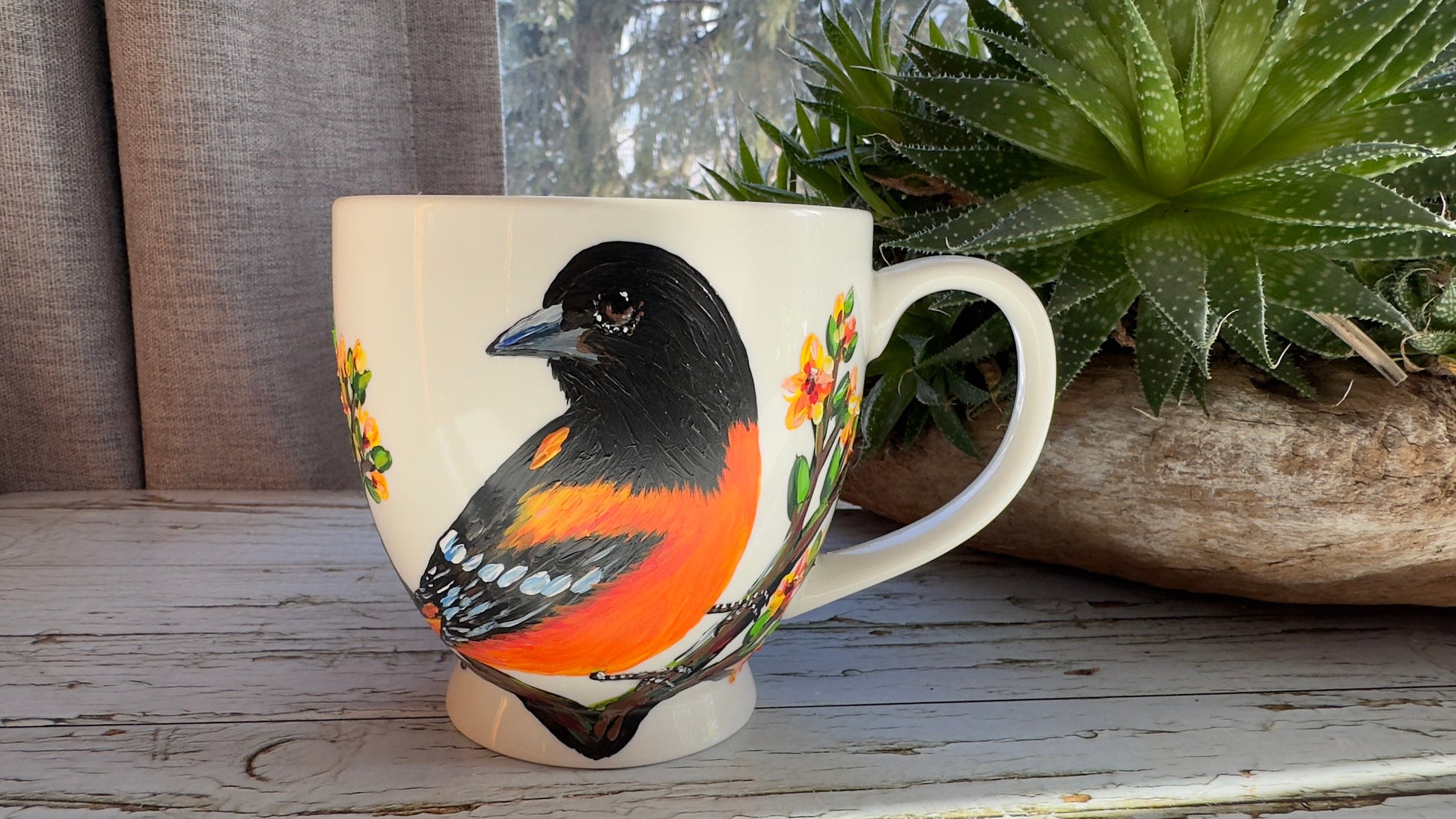 Hand-Painted Baltimore Oriole Bird Mug: Unique Bird Lover Gift