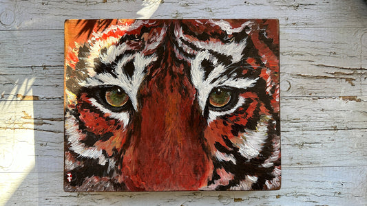 Original Tiger Painting on Wood, Wild Animal Painting, Wildlife Art, Tiger Art, Tiger Gift for Him, Father's Day Gift, Tiger Wall Art