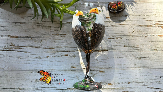 Hand Painted Eagle Family Wine Glass, Bird Lover Gift