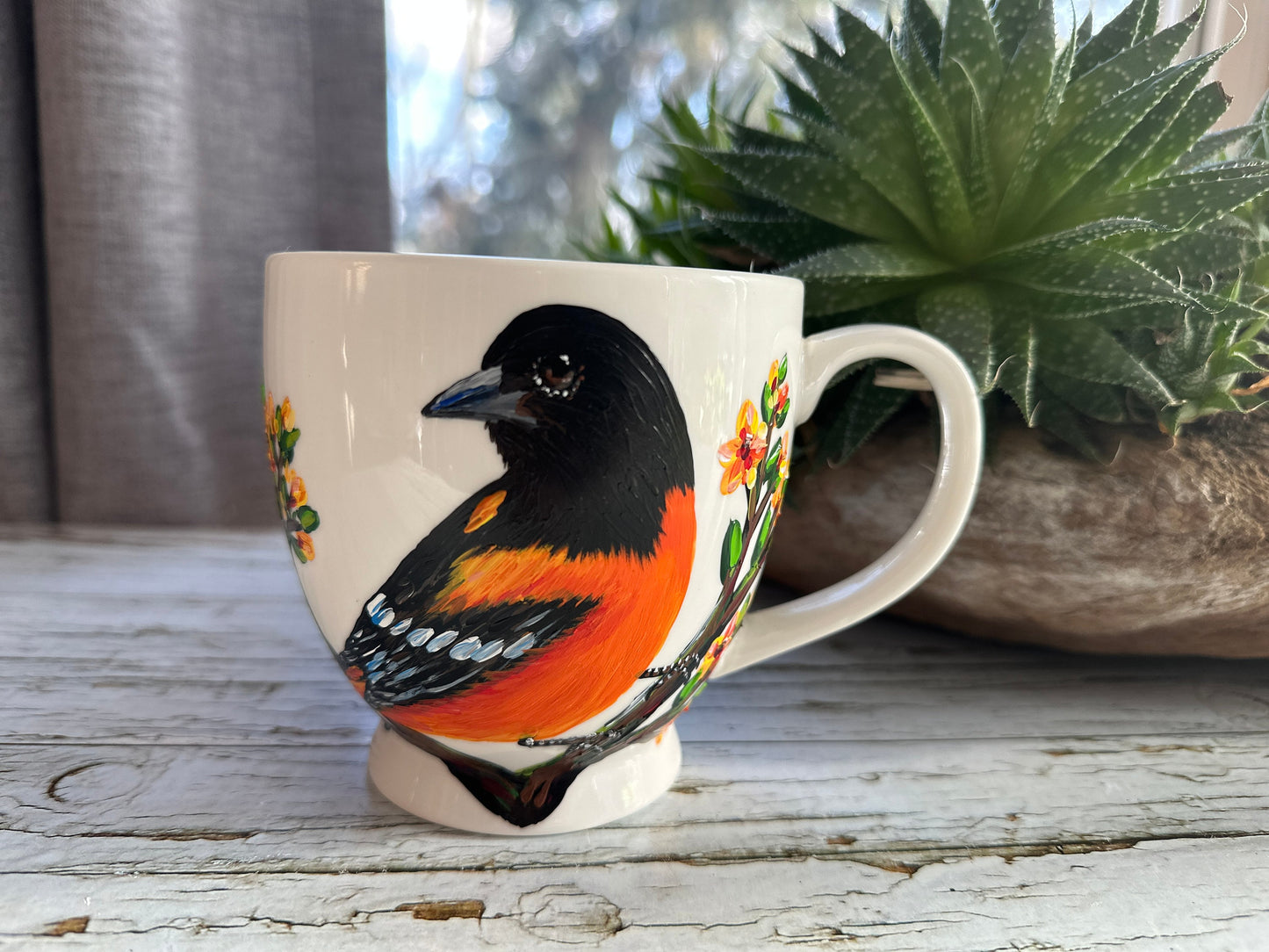 Hand-Painted Baltimore Oriole Bird Mug: Unique Bird Lover Gift