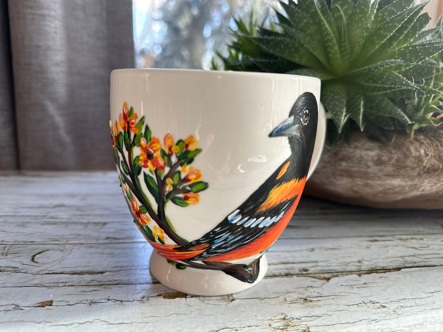 Hand-Painted Baltimore Oriole Bird Mug: Unique Bird Lover Gift