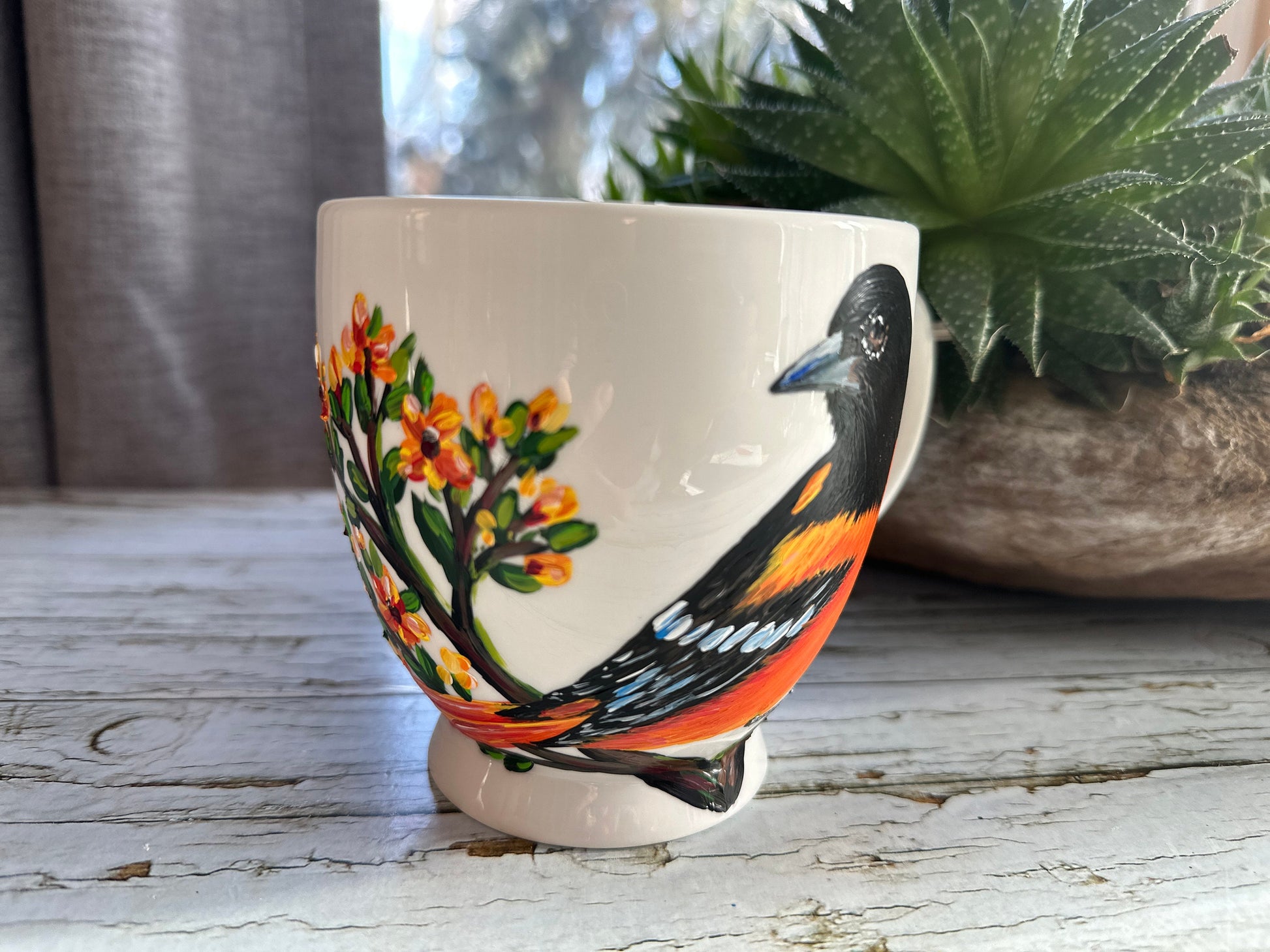 Hand-Painted Baltimore Oriole Bird Mug: Unique Bird Lover Gift