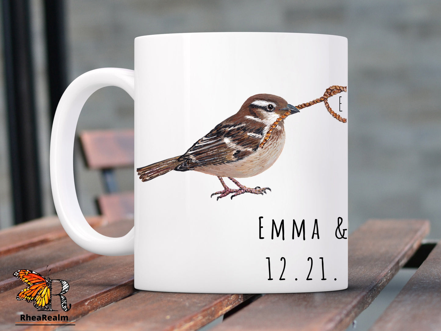 Custom Sparrow Couple Mug, Name and Heart Coffee Mug, Wedding Gift, Personalized Mugs, Engagement Gift, Bride Gift, Anniversary Gift