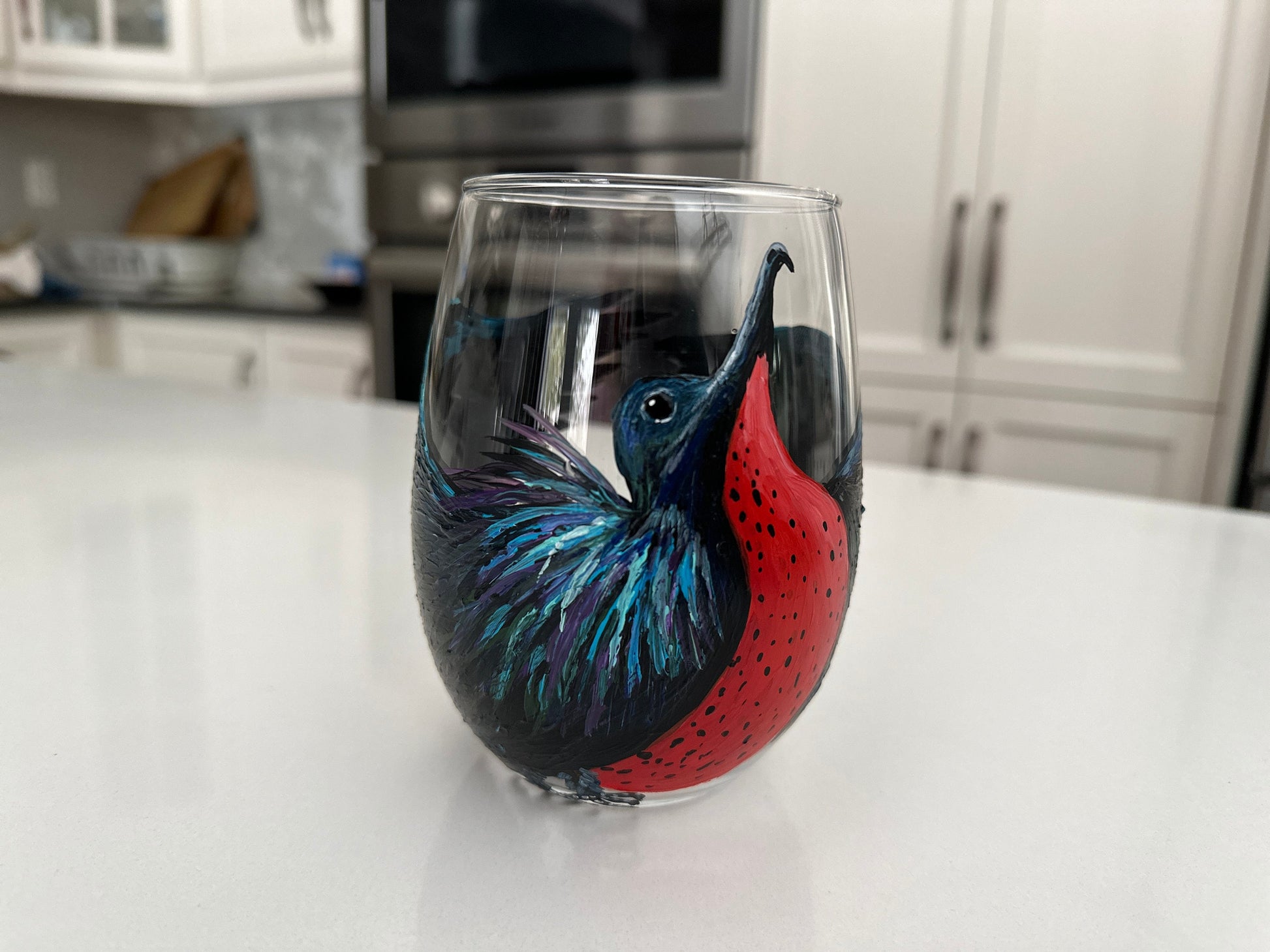 Hand Painted Frigatebird Wine Glass: Custom Bird Lover Gift