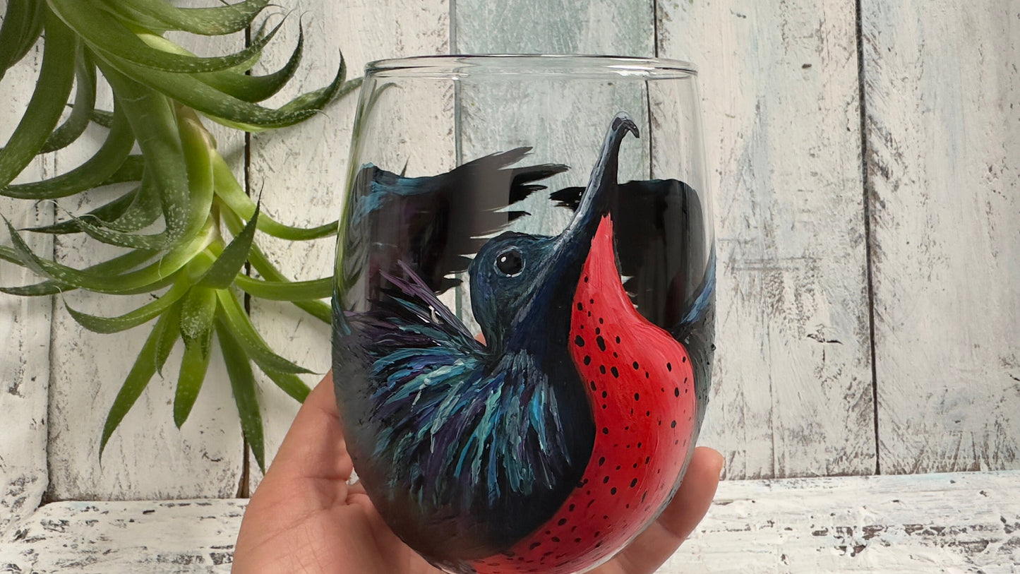 Hand Painted Frigatebird Wine Glass: Custom Bird Lover Gift