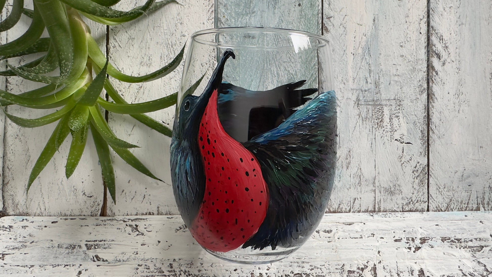 Hand Painted Frigatebird Wine Glass: Custom Bird Lover Gift