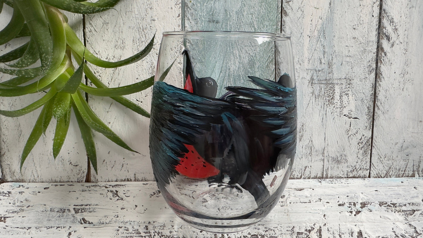 Hand Painted Frigatebird Wine Glass: Custom Bird Lover Gift