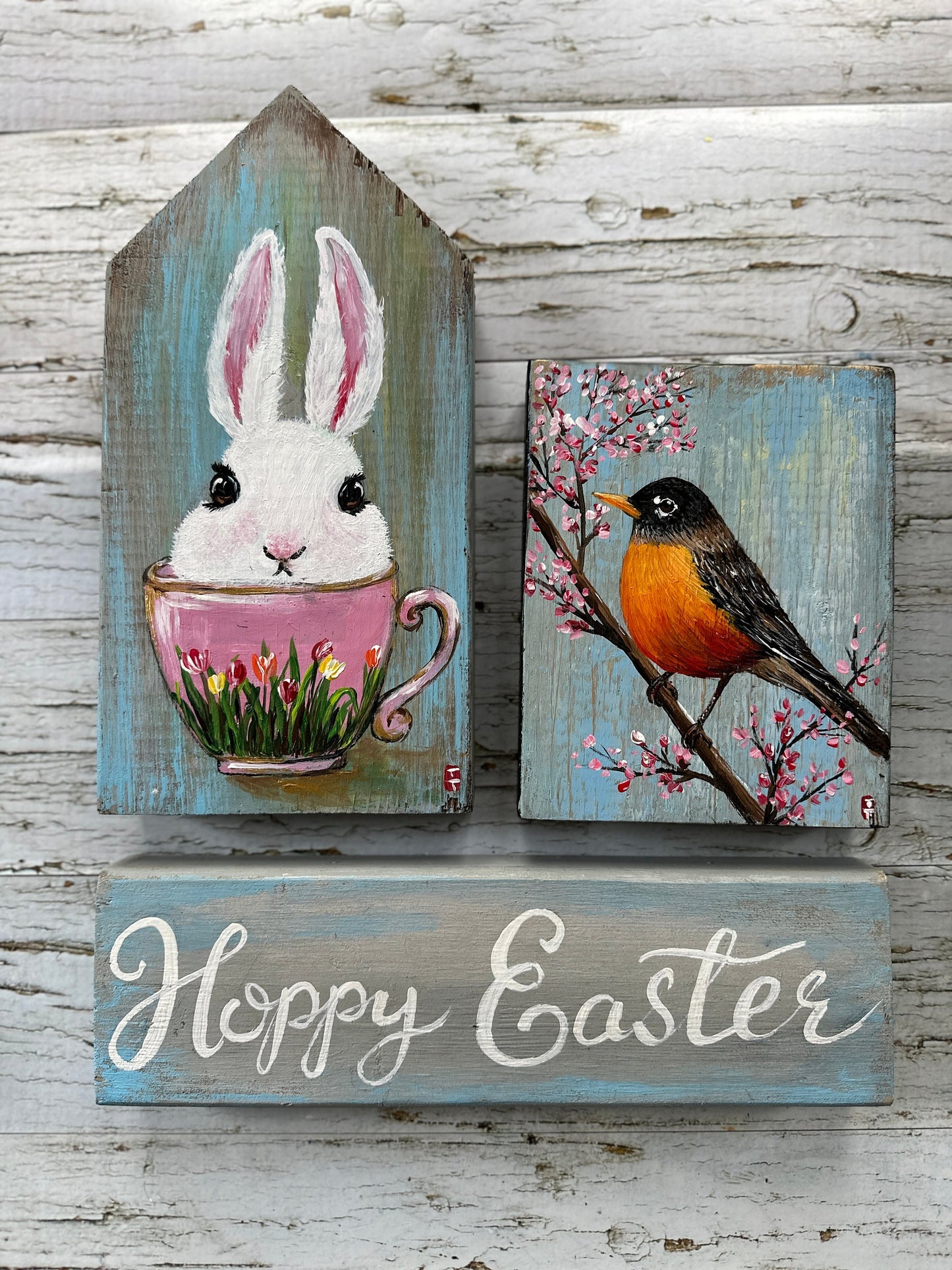 Easter decor, Easter bunny decor, Easter decorations farmhouse, Easter tiered tray decor, Happy Easter sign, Spring decor, Farmhouse spring (Happy Easter Sign Set of 3)