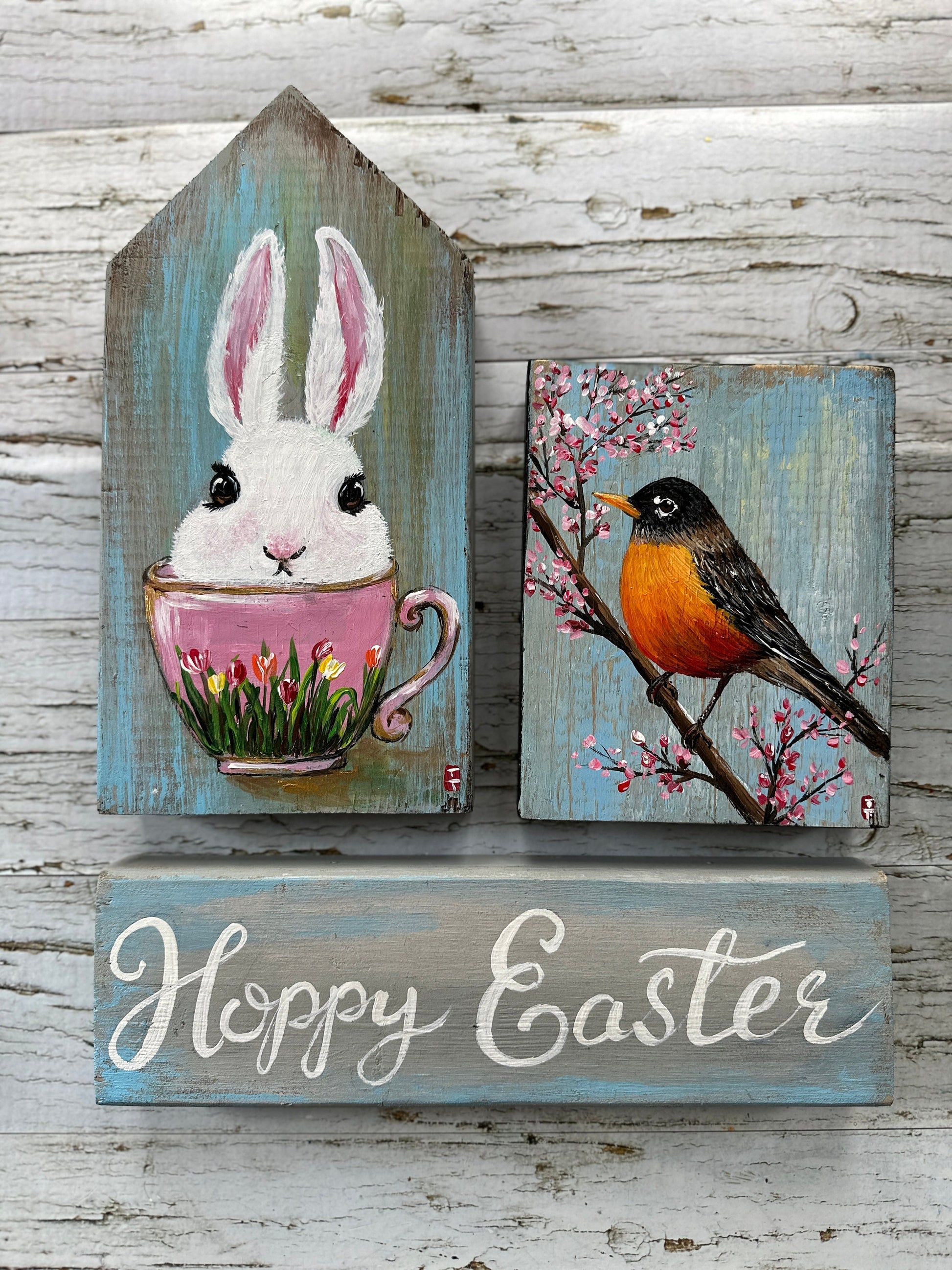 Easter decor, Easter bunny decor, Easter decorations farmhouse, Easter tiered tray decor, Happy Easter sign, Spring decor, Farmhouse spring (Happy Easter Sign Set of 3)