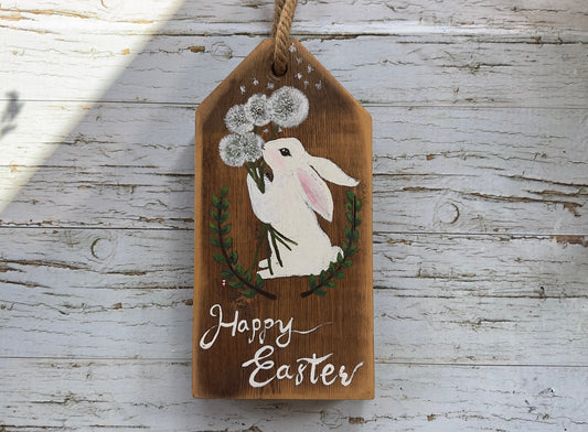 Easter Bunny Painting on Wood, Easter Decoration, Easter Wood Sign, Easter Door Decor, Spring Bunny Gift, Spring Decor, Bunny Lover Gift