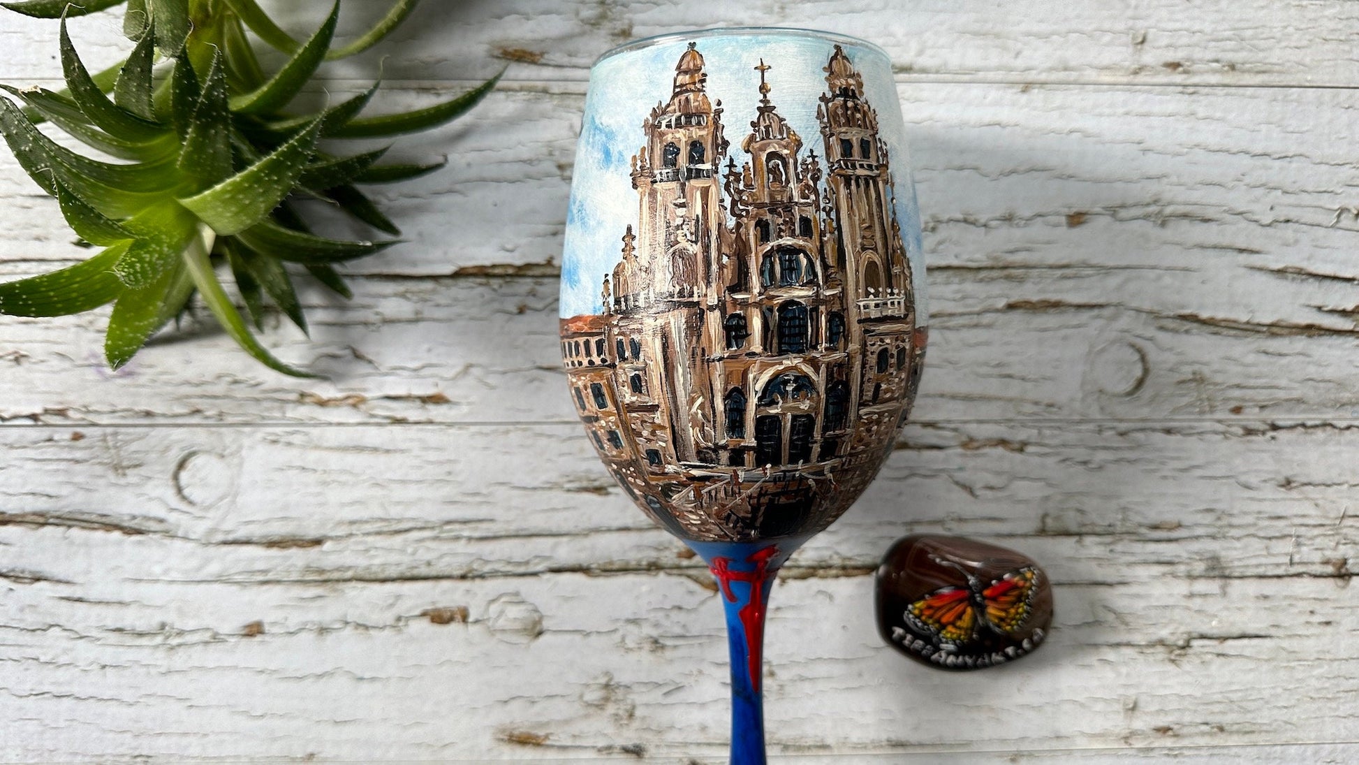 Custom Wine Glass from Your Photo, Hand Painted Wine Glass, Personalized Wine Glass With Name, Wine Lover Gift, Santiago de Compostela Art