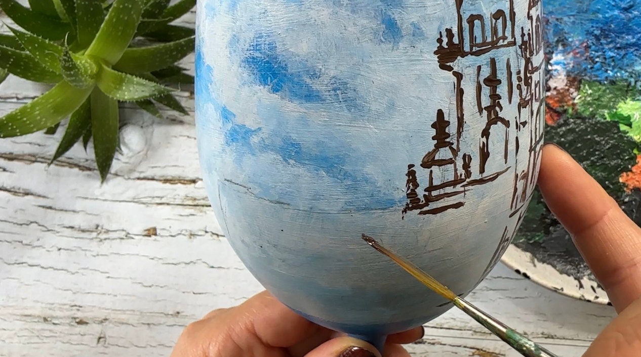 Custom Wine Glass from Your Photo, Hand Painted Wine Glass, Personalized Wine Glass With Name, Wine Lover Gift, Santiago de Compostela Art