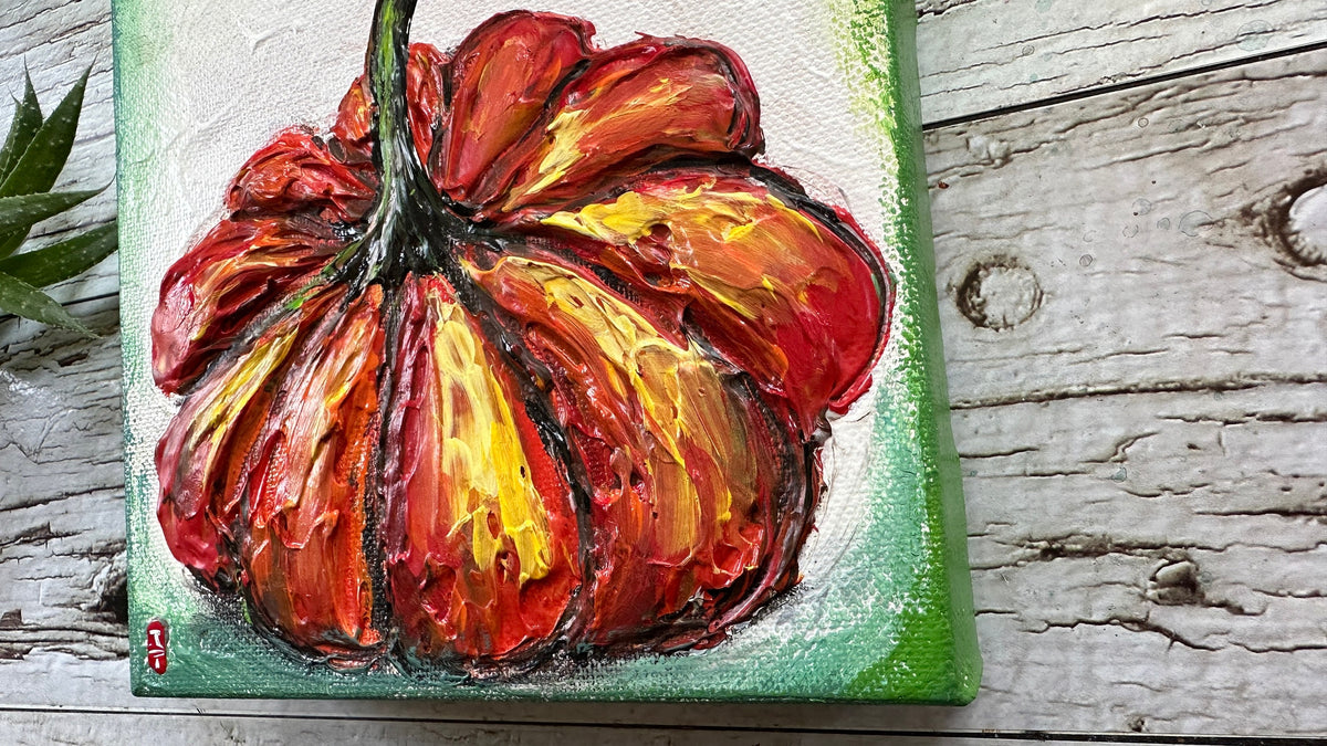 Small Orange Pumpkin Painting, 6x6" Canvas