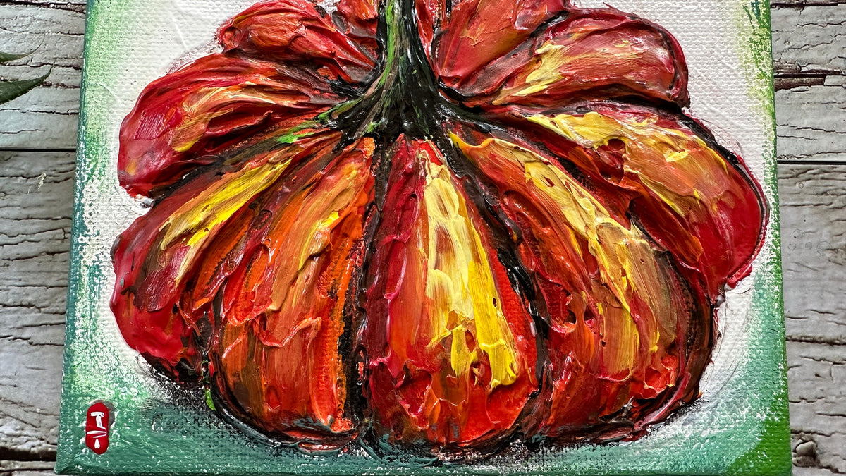 Small Orange Pumpkin Painting, 6x6" Canvas
