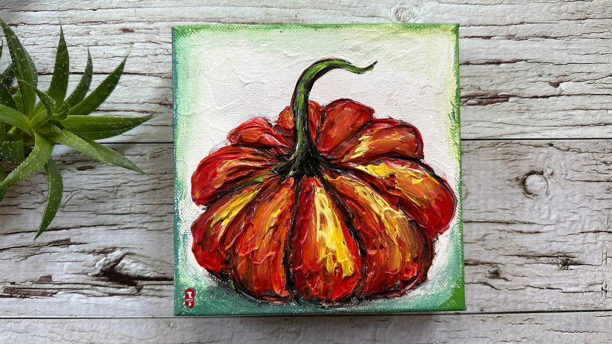 Small Orange Pumpkin Painting, 6x6" Canvas