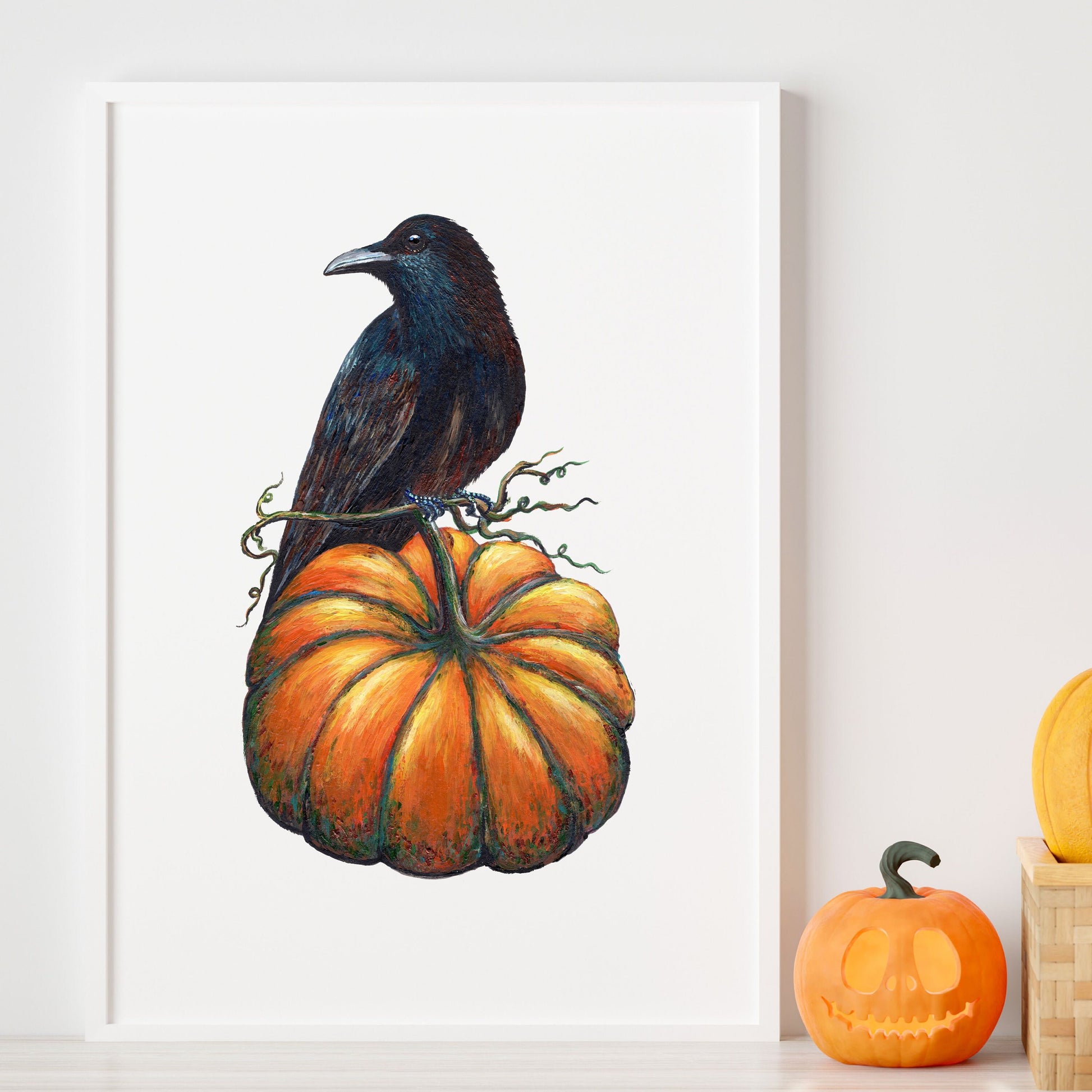 Black Crow on Pumpkin Art Print
