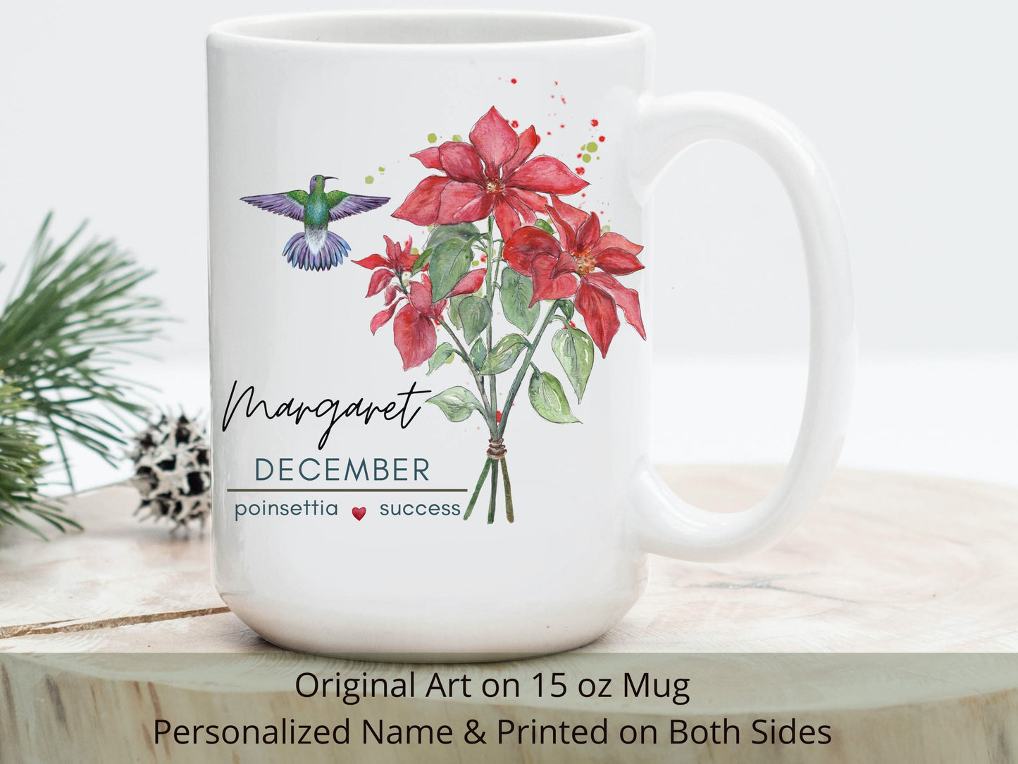 Poinsettia Flower Mug: Personalized December Birth Flower Gift