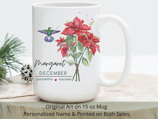 Poinsettia Flower Mug: Personalized December Birth Flower Gift
