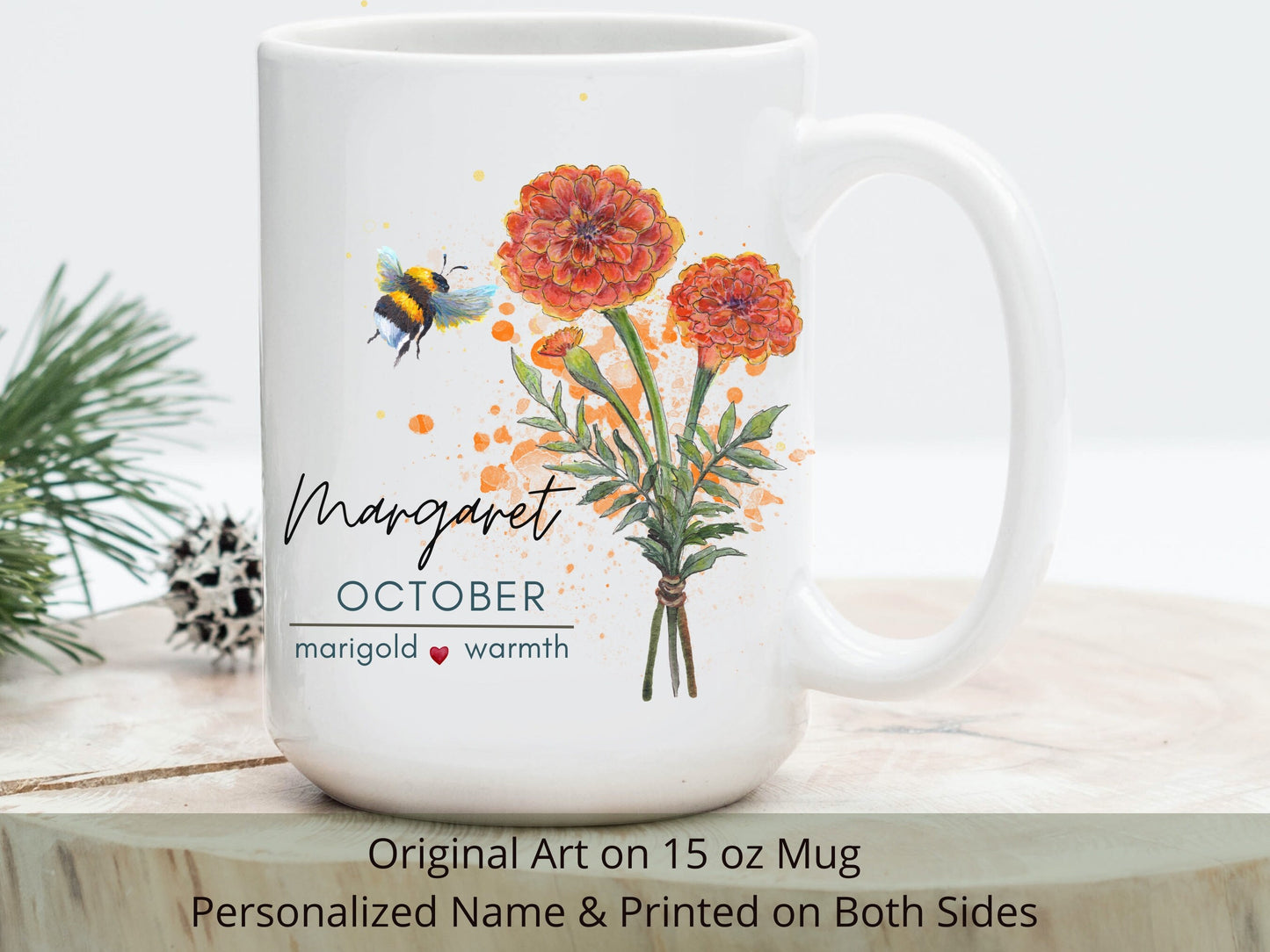 Poinsettia Flower Mug: Personalized December Birth Flower Gift