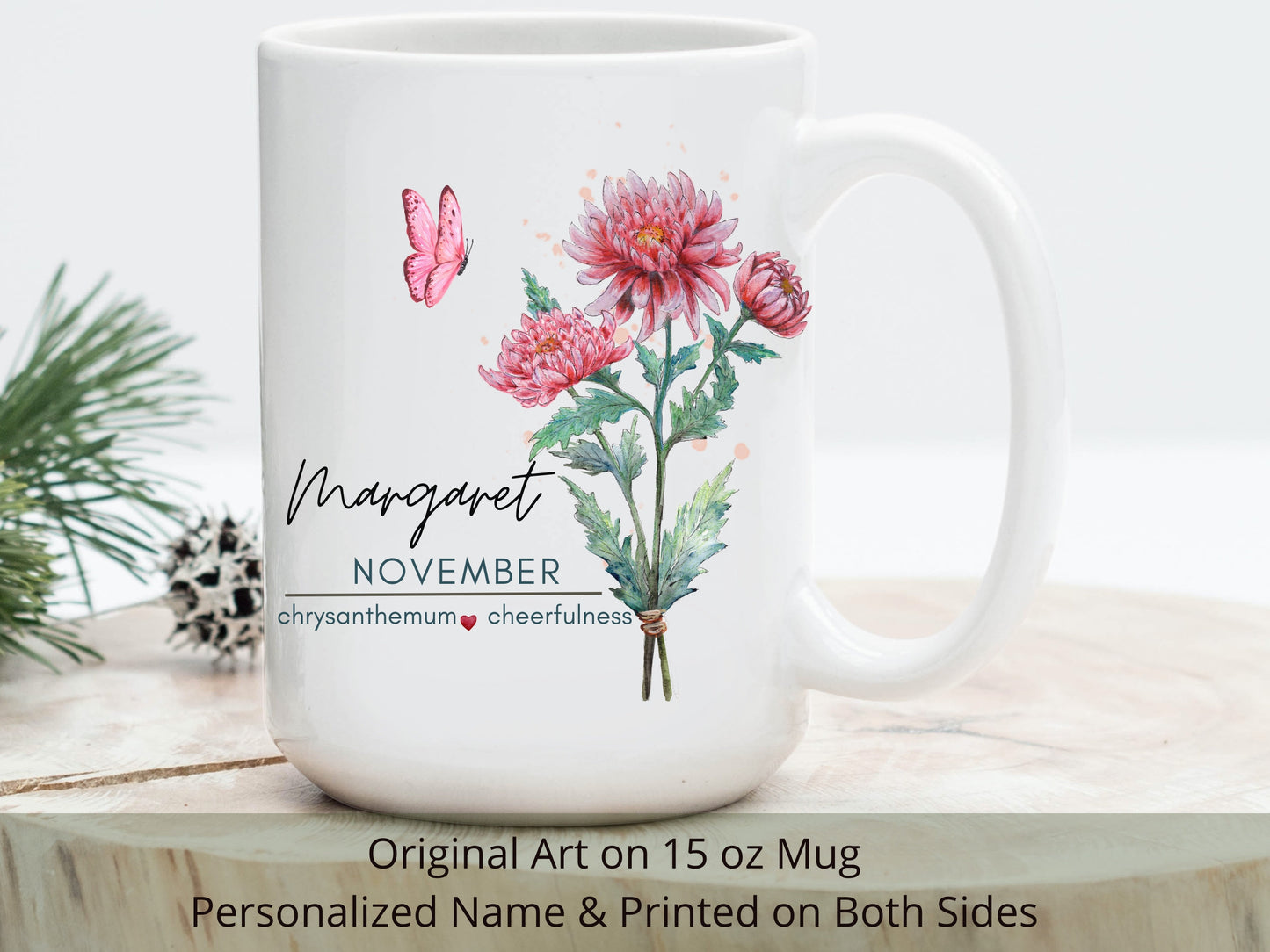 Personalized November Birth Flower Mug: Chrysanthemum Gift