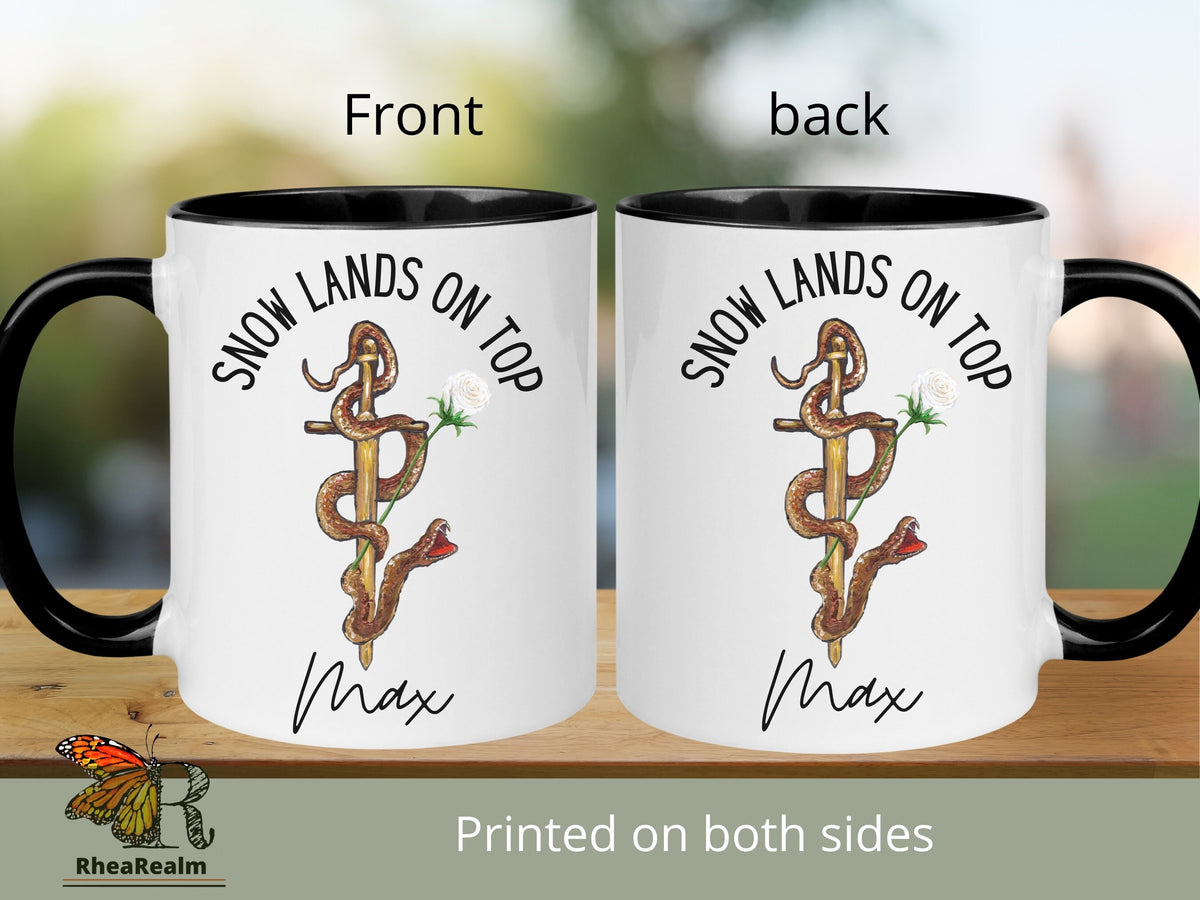 Snow Lands on Top Mug, Snake Mug, The Hunger Games, President Snow, Coriolanus Snow, Snake and Rose Mug, Custom Name Mug, White Rose Mug